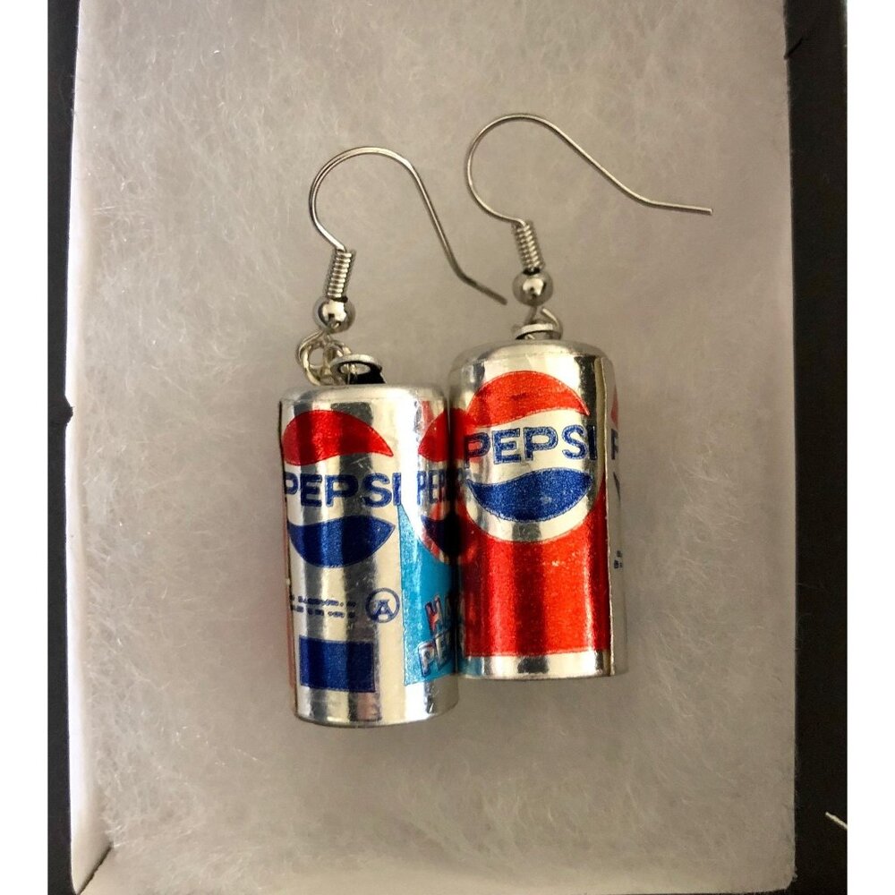 Miniature Soda Can Dangle Earrings: Novelty Pop Can Jewelry